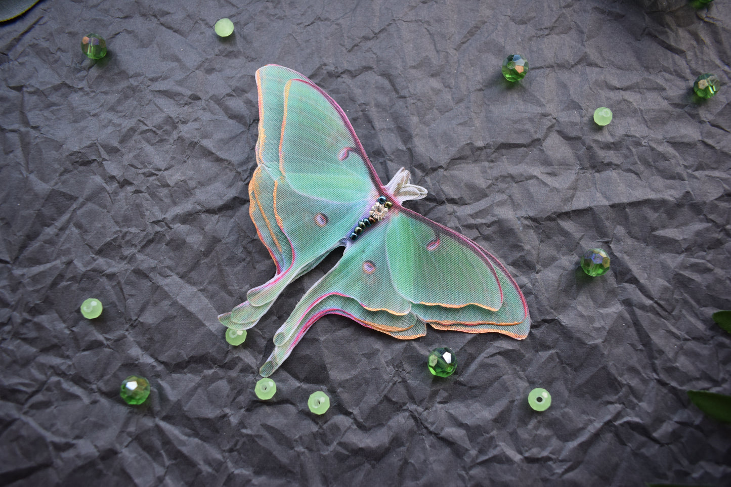 Silk luna moth hair clips with 3d wings