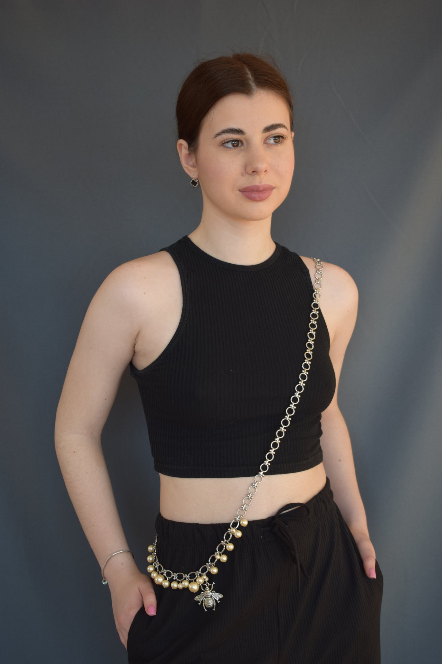 Pearl Bug Charm Body Chain – One Shoulder Statement Jewelry