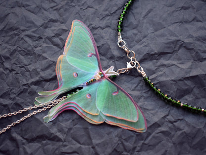 Luna moth moving butterfly wings backdrop necklace