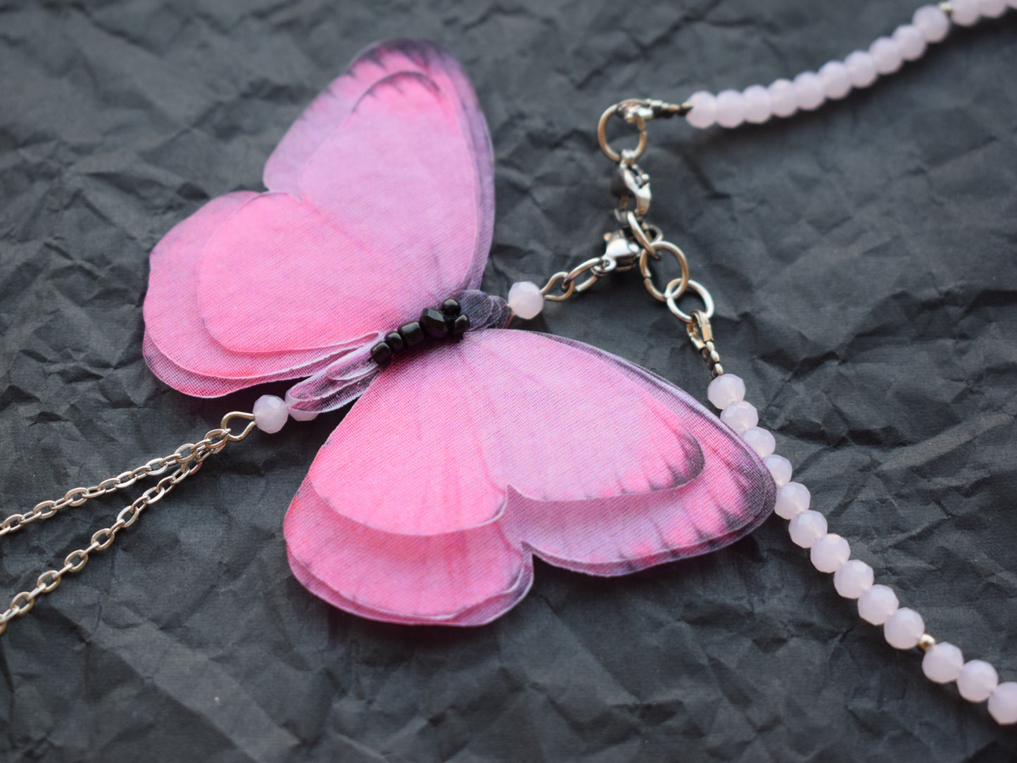 Luna moth moving butterfly wings backdrop necklace