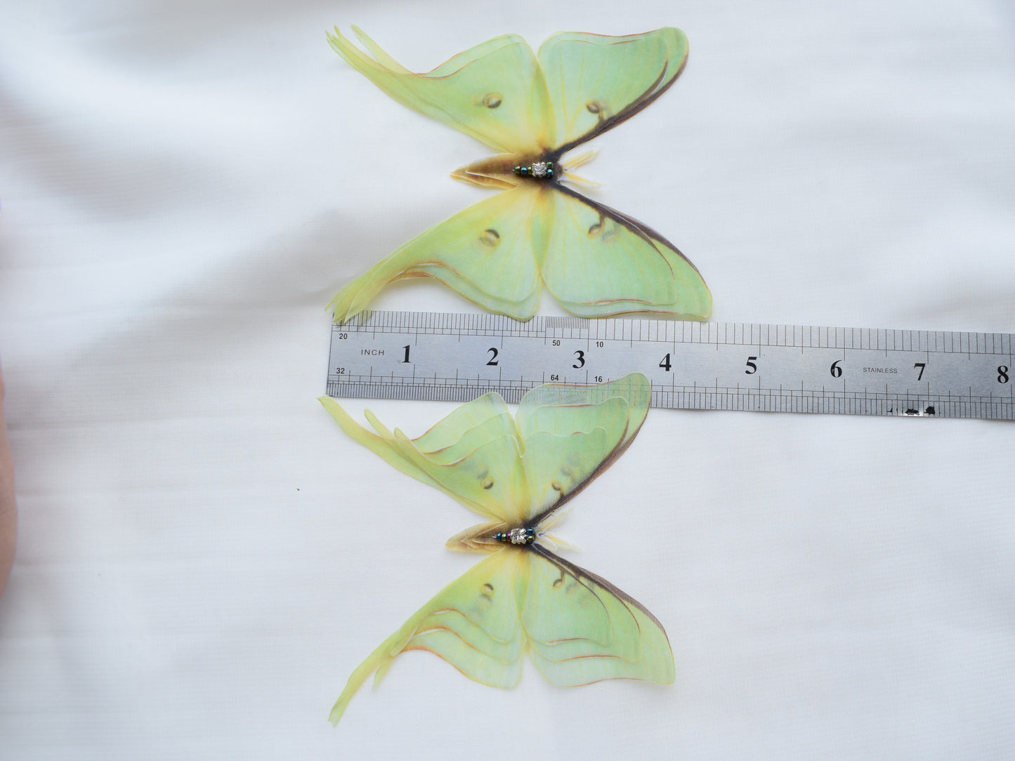 Olive silk luna moth extra large brooch or clip