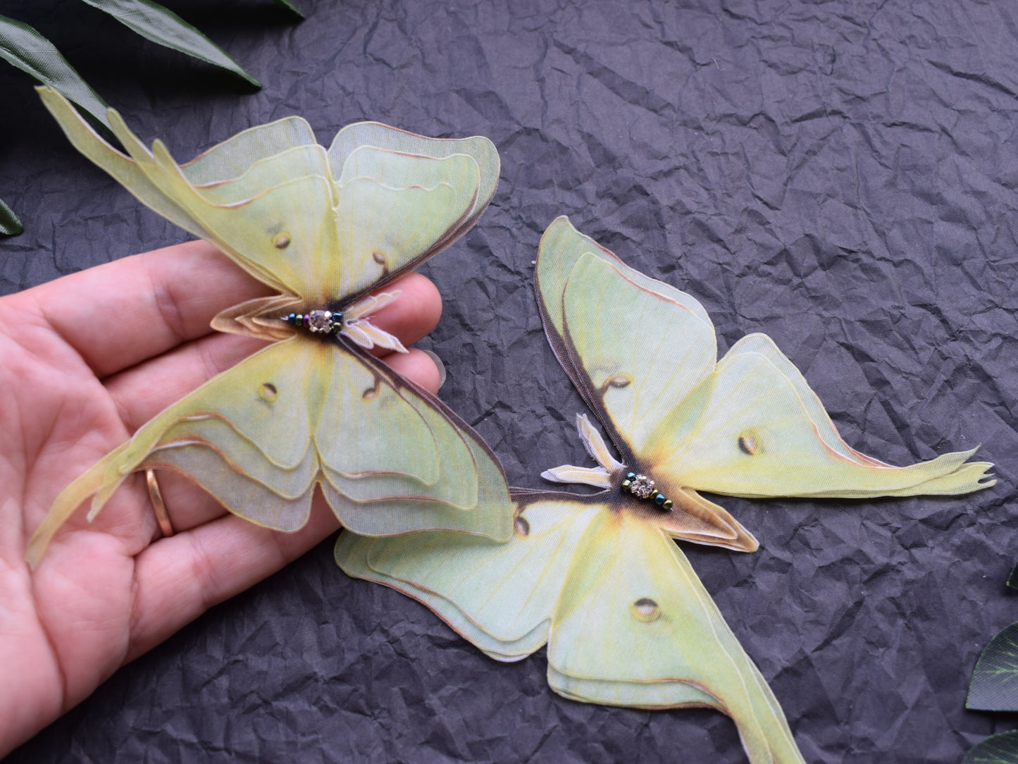 Olive silk luna moth extra large brooch or clip