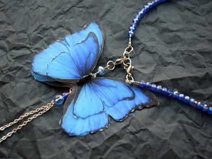 Silk backdrop necklace butterfly moving wings