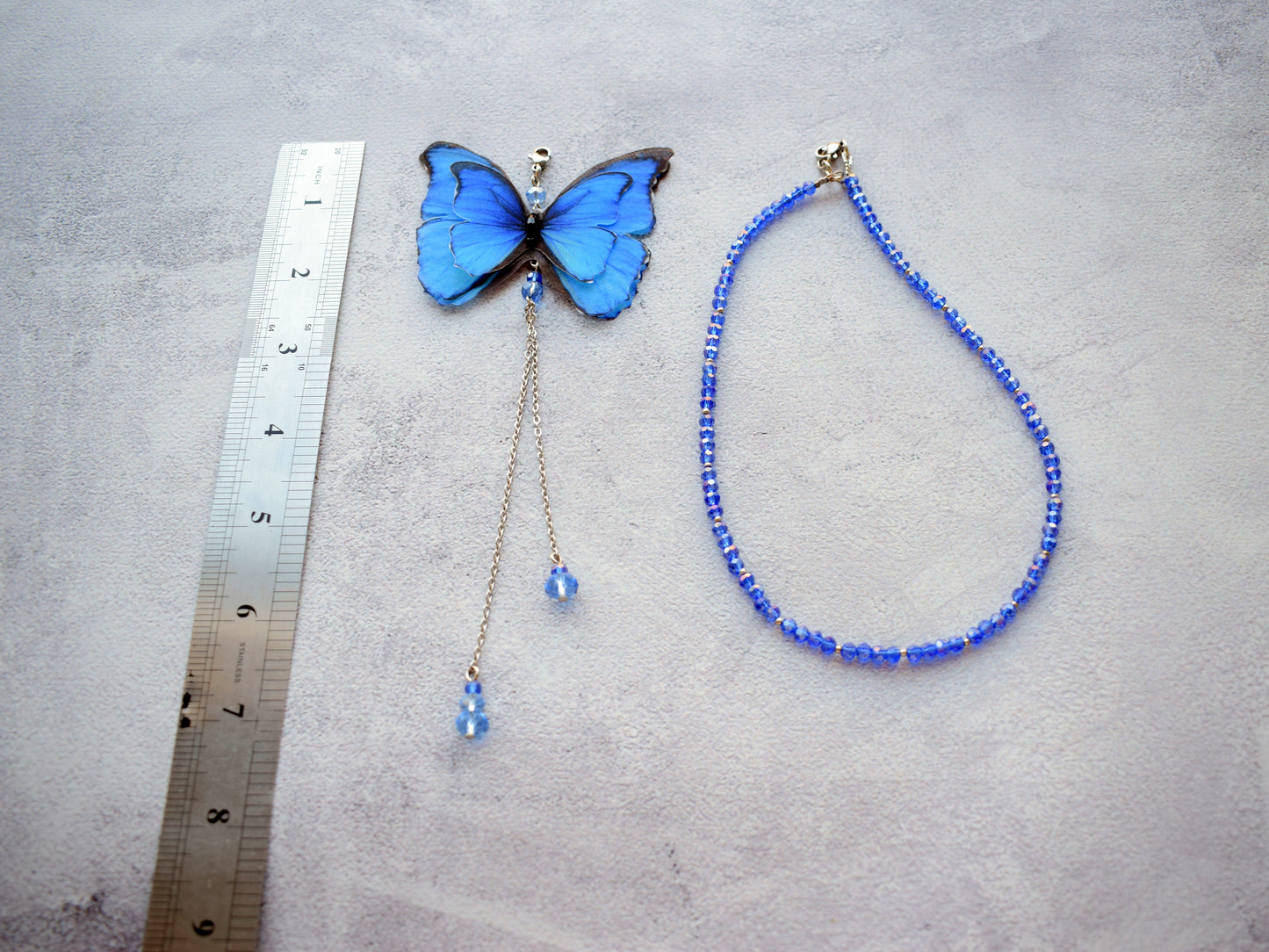 Silk backdrop necklace butterfly moving wings