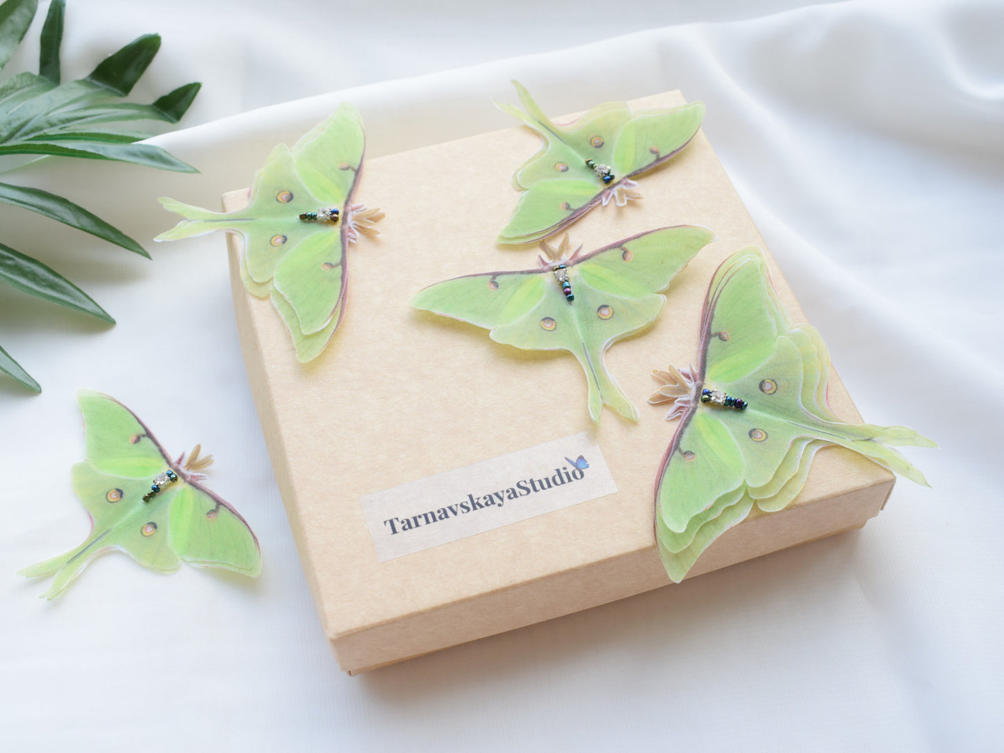 Silk olive luna moth hair clips or pins set of 5 pcs