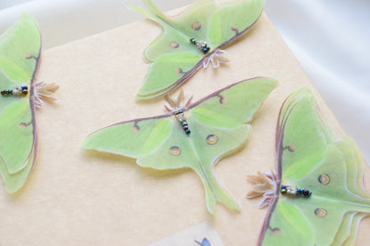 Silk olive luna moth hair clips or pins set of 5 pcs