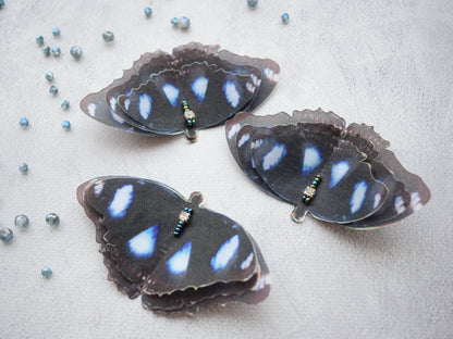 Blue Moon Hypolimnas Bolina Butterfly Silk Hair Clips