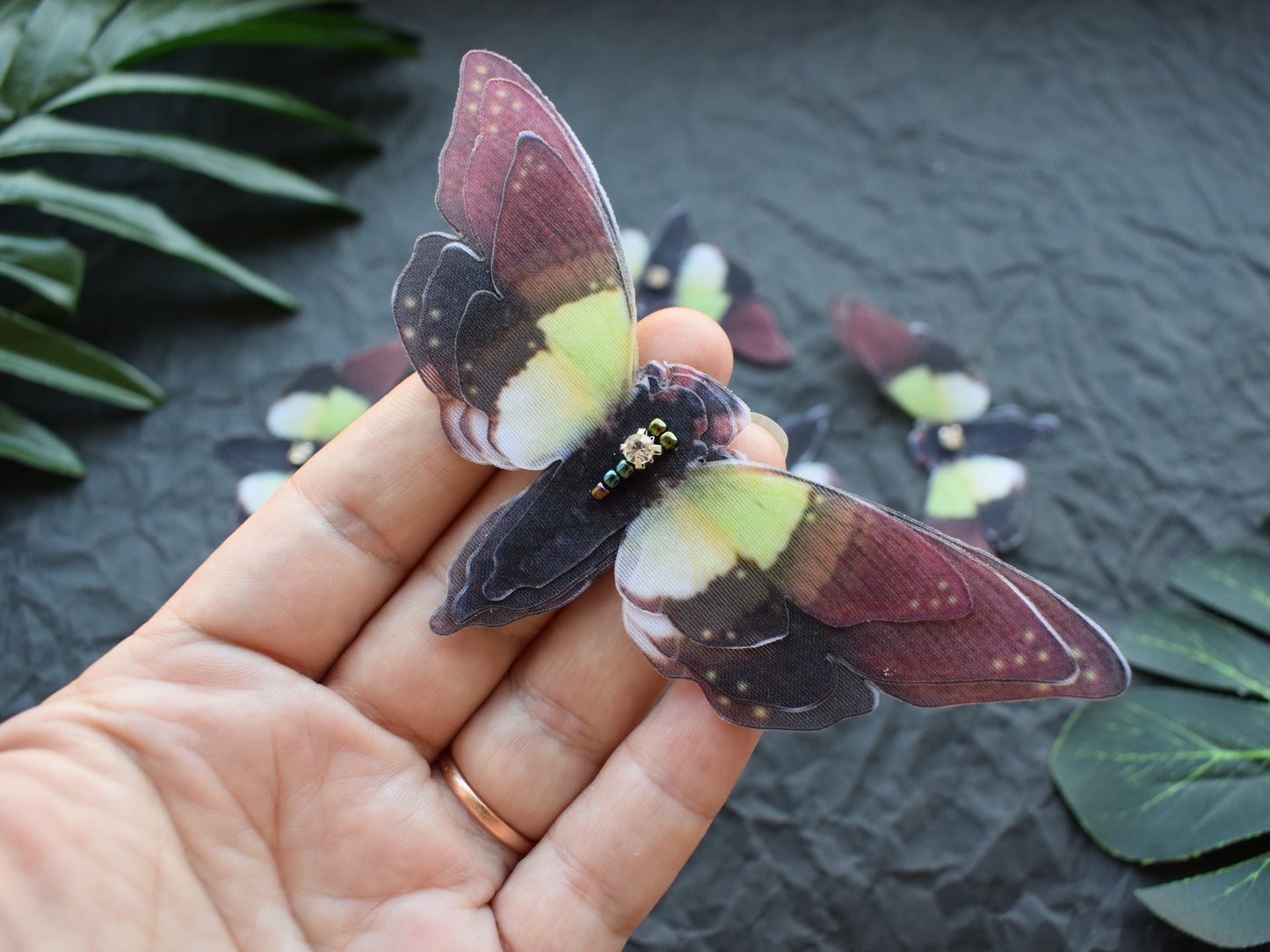 Silk cicada hair clips and earrings set