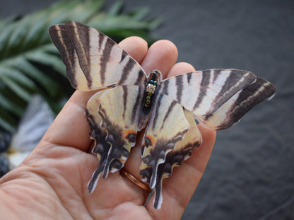 Silk Swallowtail butterflies hair clip or brooch moving wings