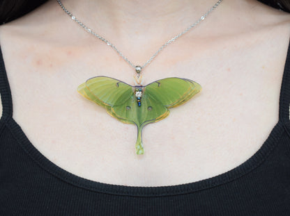 Silk luna moth pendant necklace