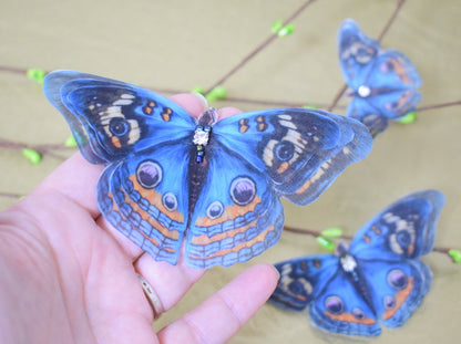 Caligo Blue Silk Butterfly Hair Clips or Brooch