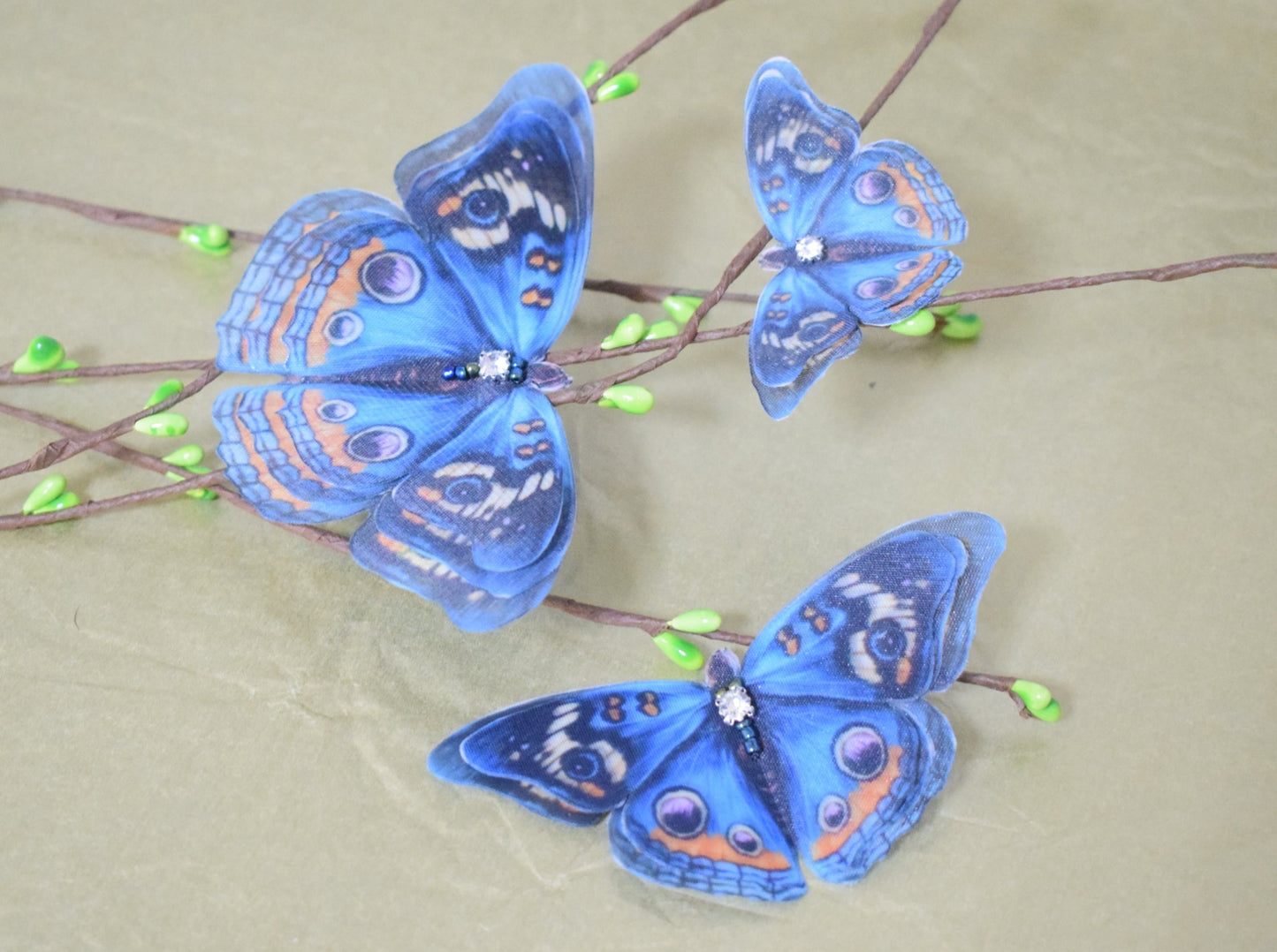 Caligo Blue Silk Butterfly Hair Clips or Brooch