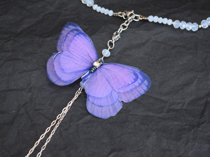 Silk backdrop necklace butterfly moving wings