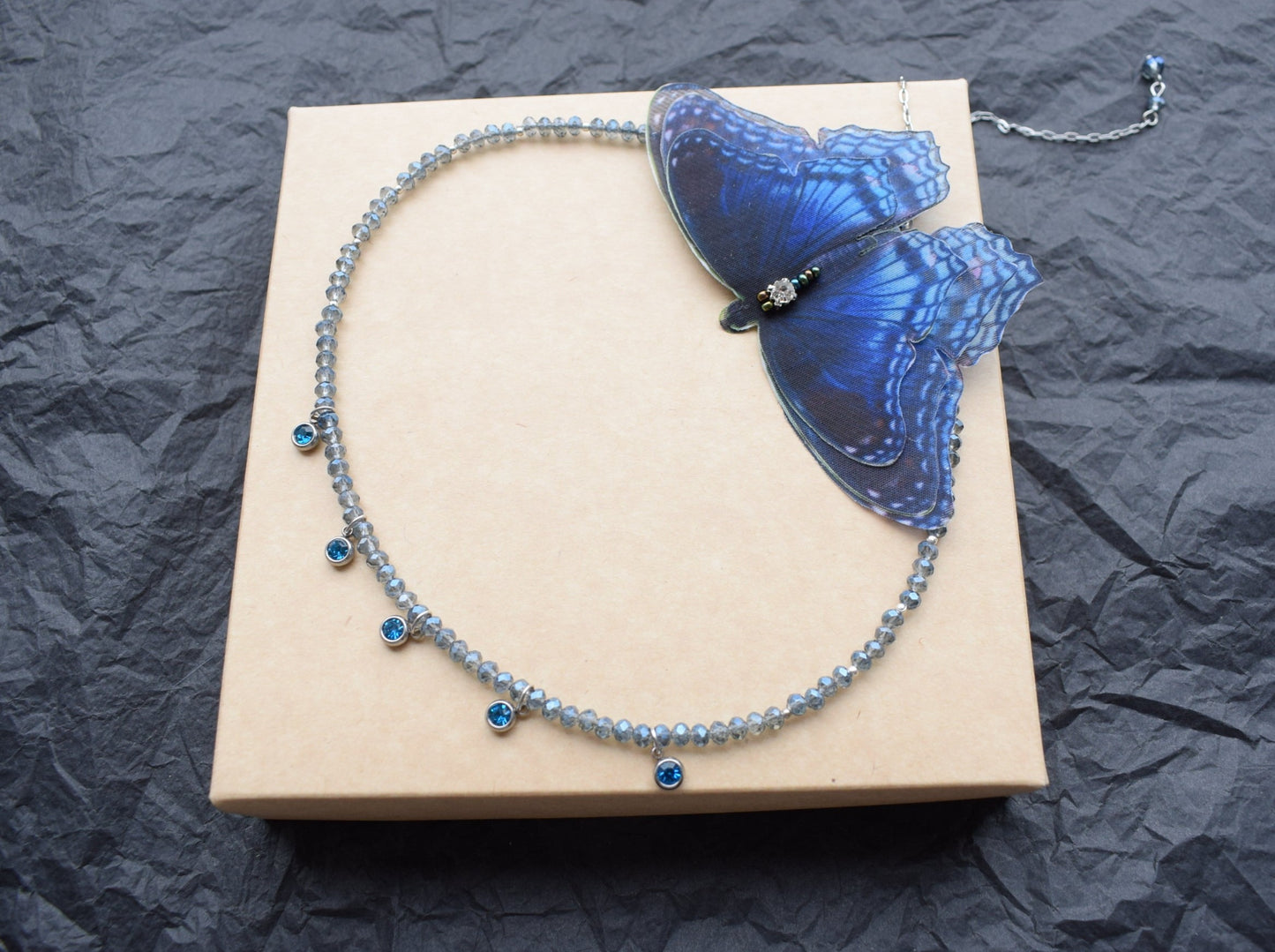 Blue Silk Butterfly Backdrop Necklace