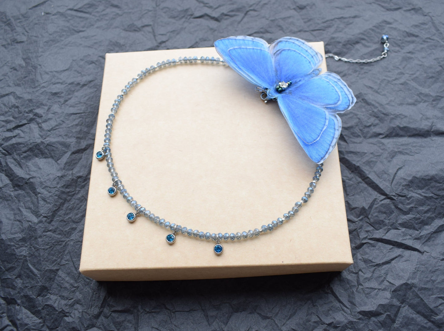 Blue Silk Butterfly Backdrop Necklace