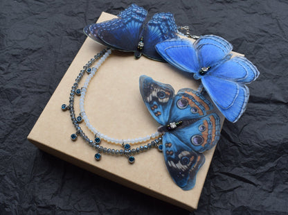 Blue Silk Butterfly Backdrop Necklace