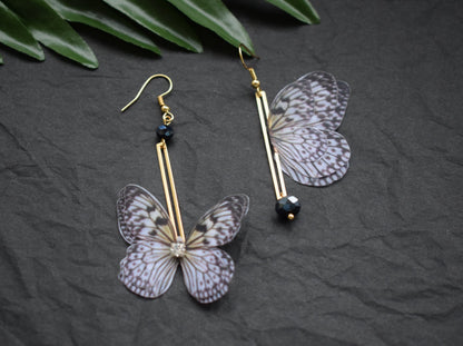 Golden mismatched drop earrings silk butterflies