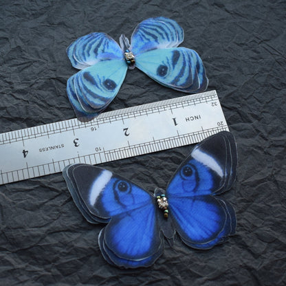 Blue Silk Butterfly Hair Clips or Brooch