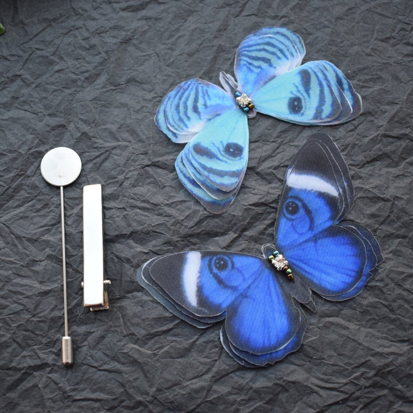 Blue Silk Butterfly Hair Clips or Brooch