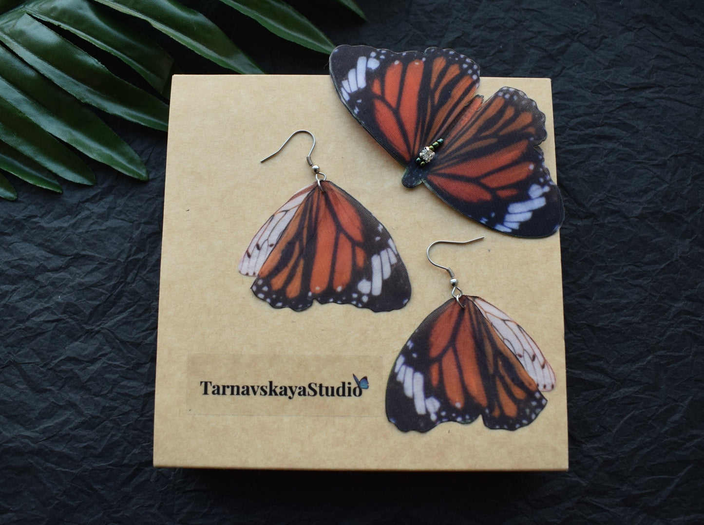 Silk Monarch butterfly drop earrings