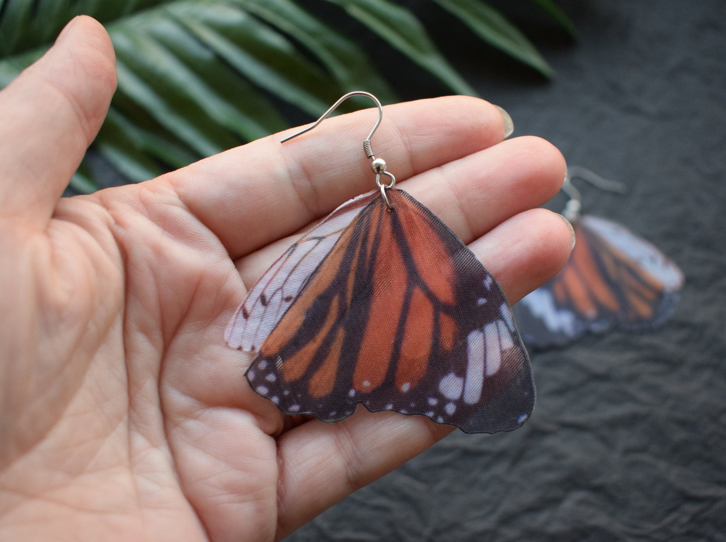 Silk Monarch butterfly drop earrings