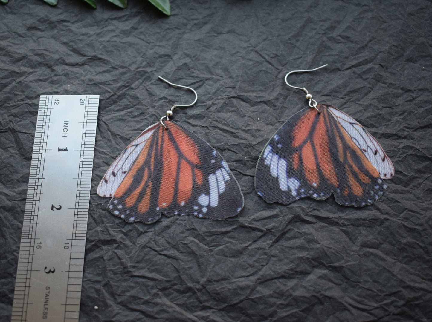 Silk Monarch butterfly drop earrings