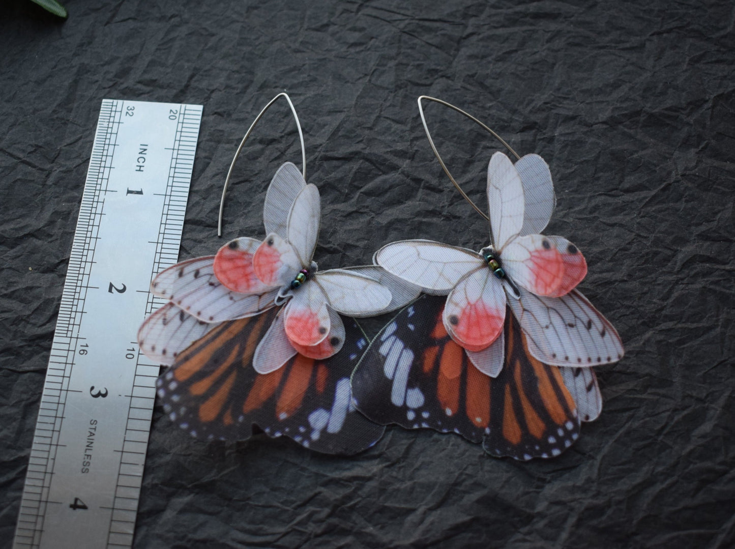 Silk Monarch butterfly drop earrings