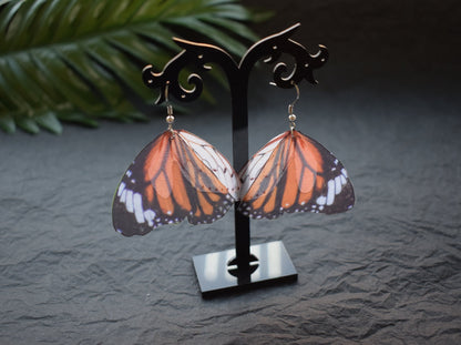 Silk Monarch butterfly drop earrings