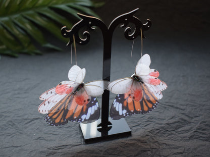 Silk Monarch butterfly drop earrings