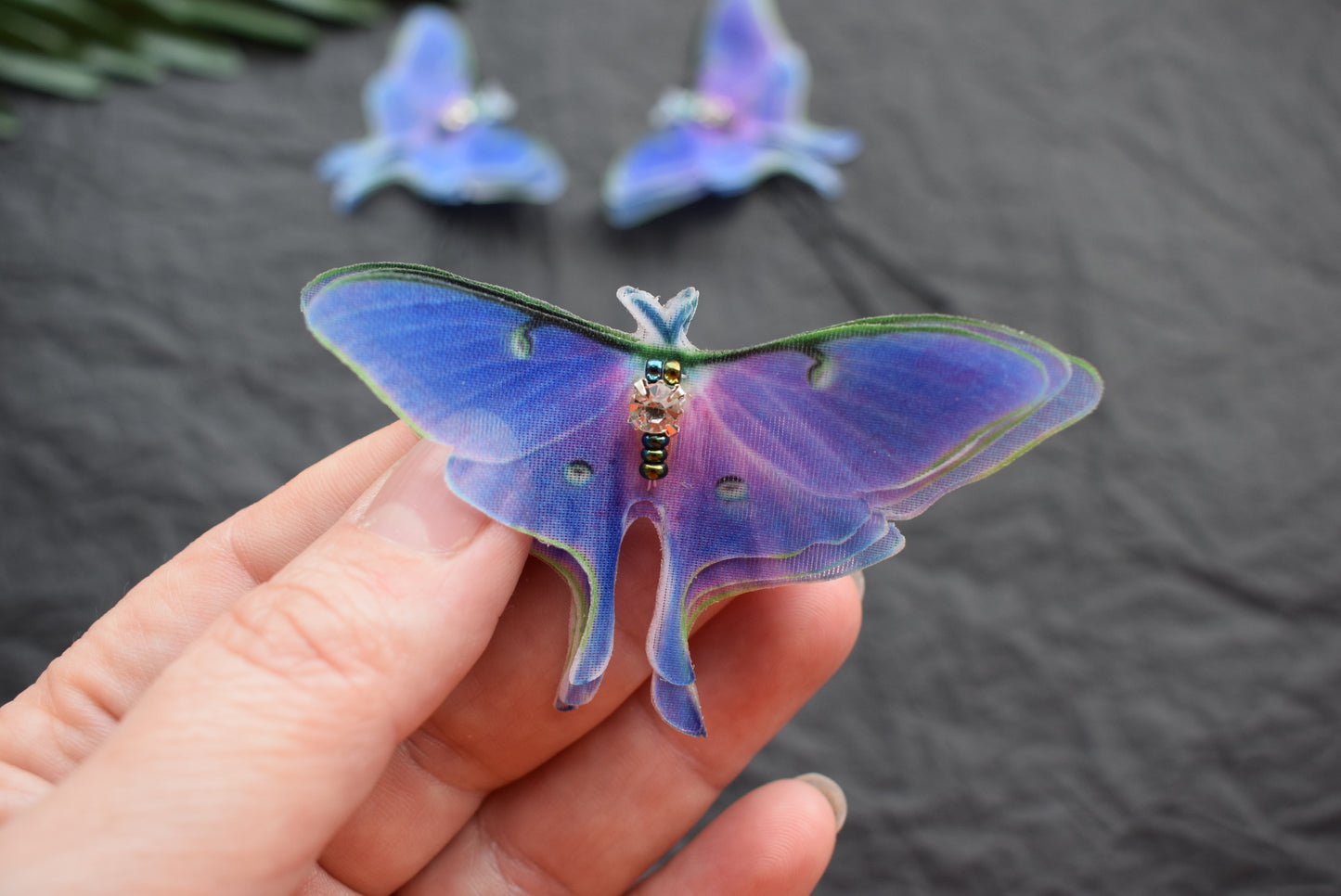 Silk luna moth butterflies hair pins