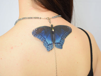 Blue Silk Butterfly Backdrop Necklace