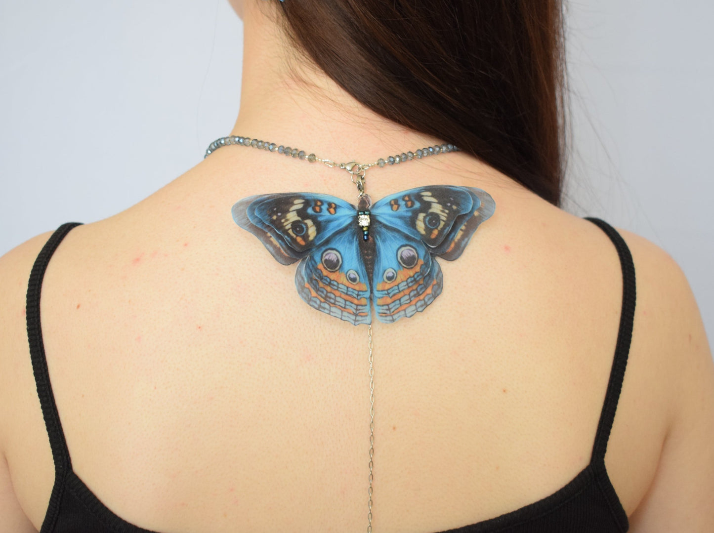 Blue Silk Butterfly Backdrop Necklace