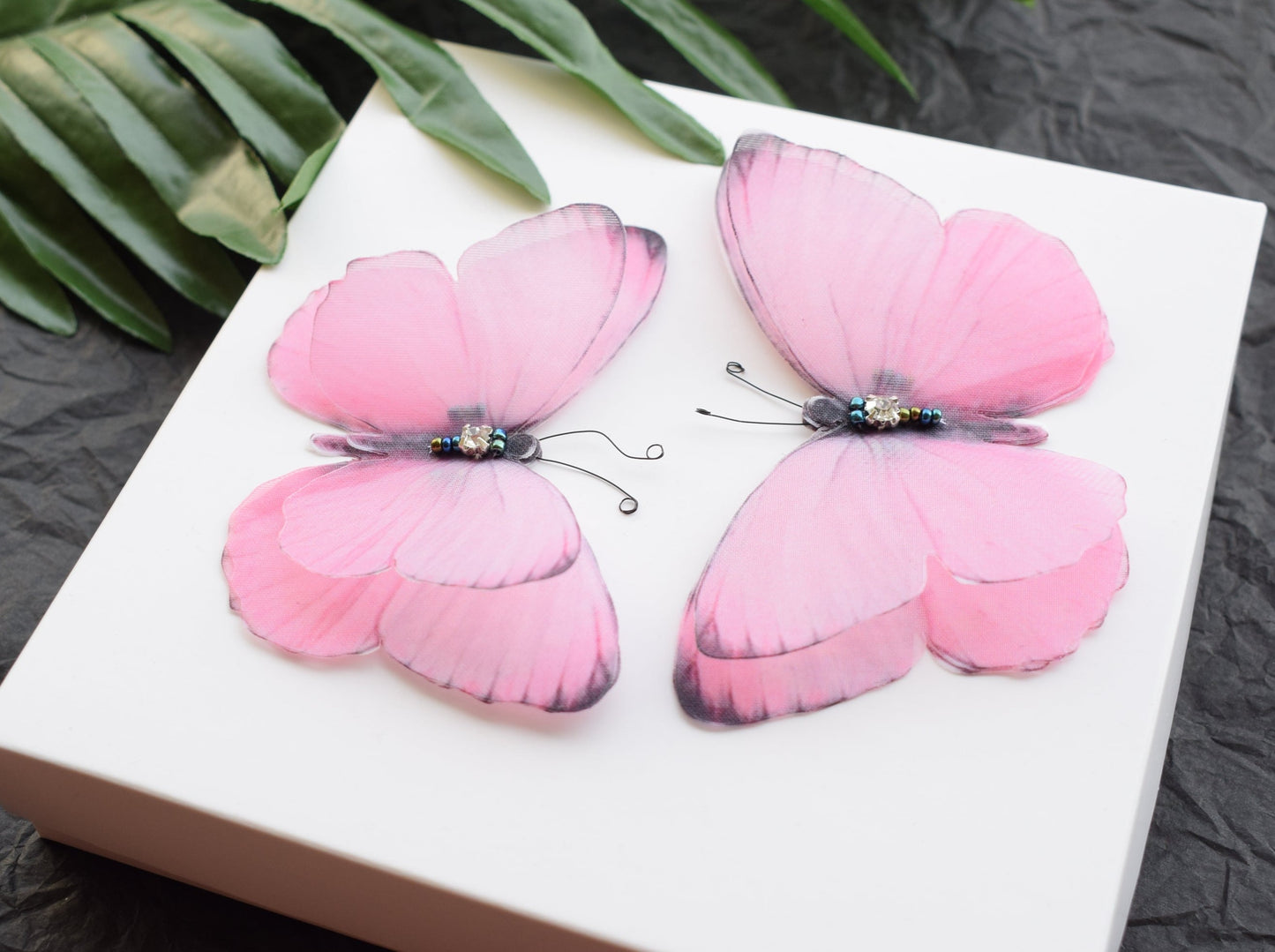 Pink silk butterfly hair clips pins or brooch 3d layered wings hair accessories for girl and woman