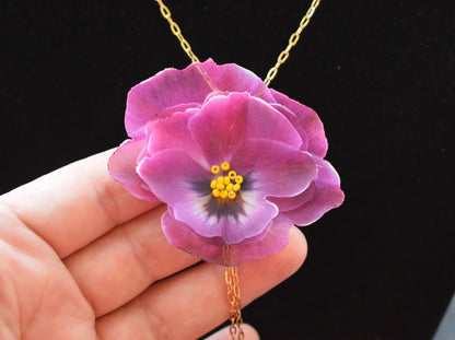 Silk Pansy Pendant Necklace with Golden Chain