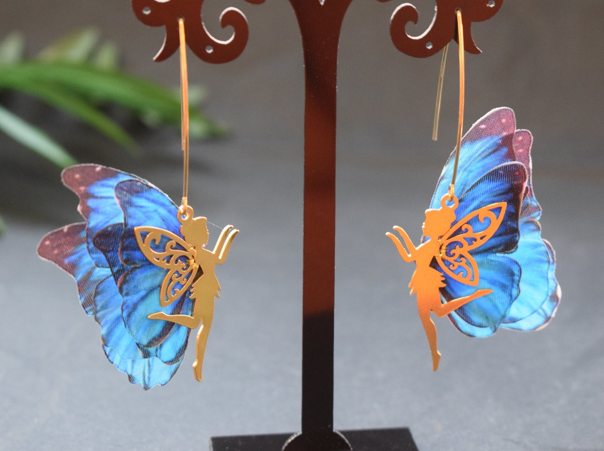 Drop earrings luna moth and fairy wings