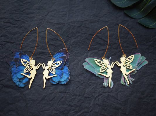 Drop earrings luna moth and fairy wings