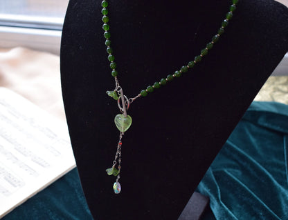 Green agate crystal necklace – silver chain gemstone jewelry gift for woman