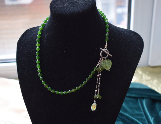 Green agate crystal necklace – silver chain gemstone jewelry gift for woman