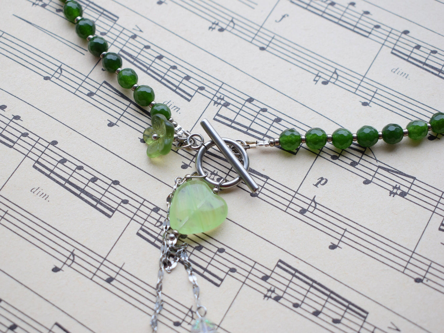 Green agate crystal necklace – silver chain gemstone jewelry gift for woman