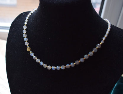 Labradorite Necklace with Heart Bead - Crystal Choker Jewelry Gift for Her