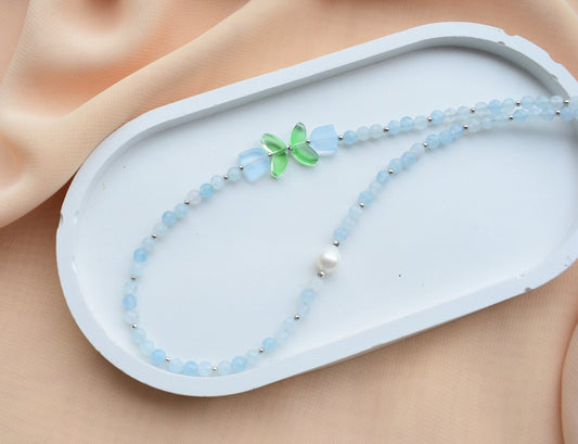 Crystal Choker Necklace Blue Tulip flowers