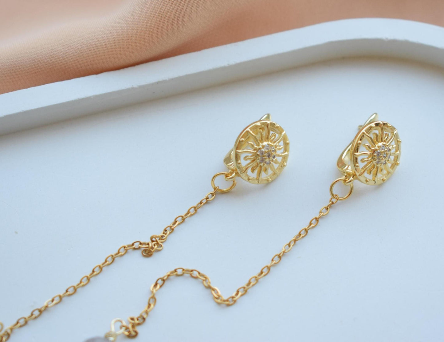 Labradorite Long Chain Earrings – Golden Jewelry Gift for Women
