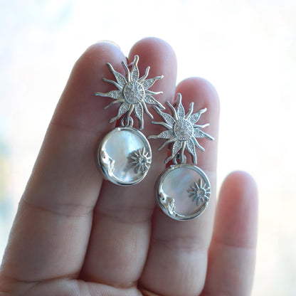 Sun and Moon Pearl Earrings — Celestial Gold or Silver Jewelry
