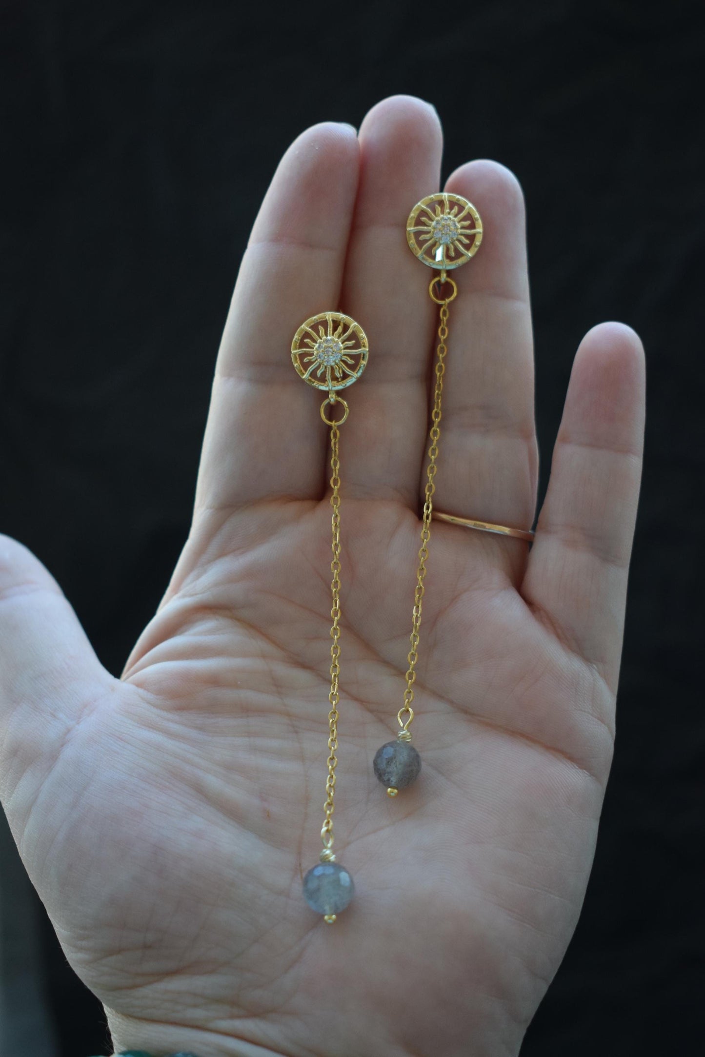 Labradorite Long Chain Earrings – Golden Jewelry Gift for Women