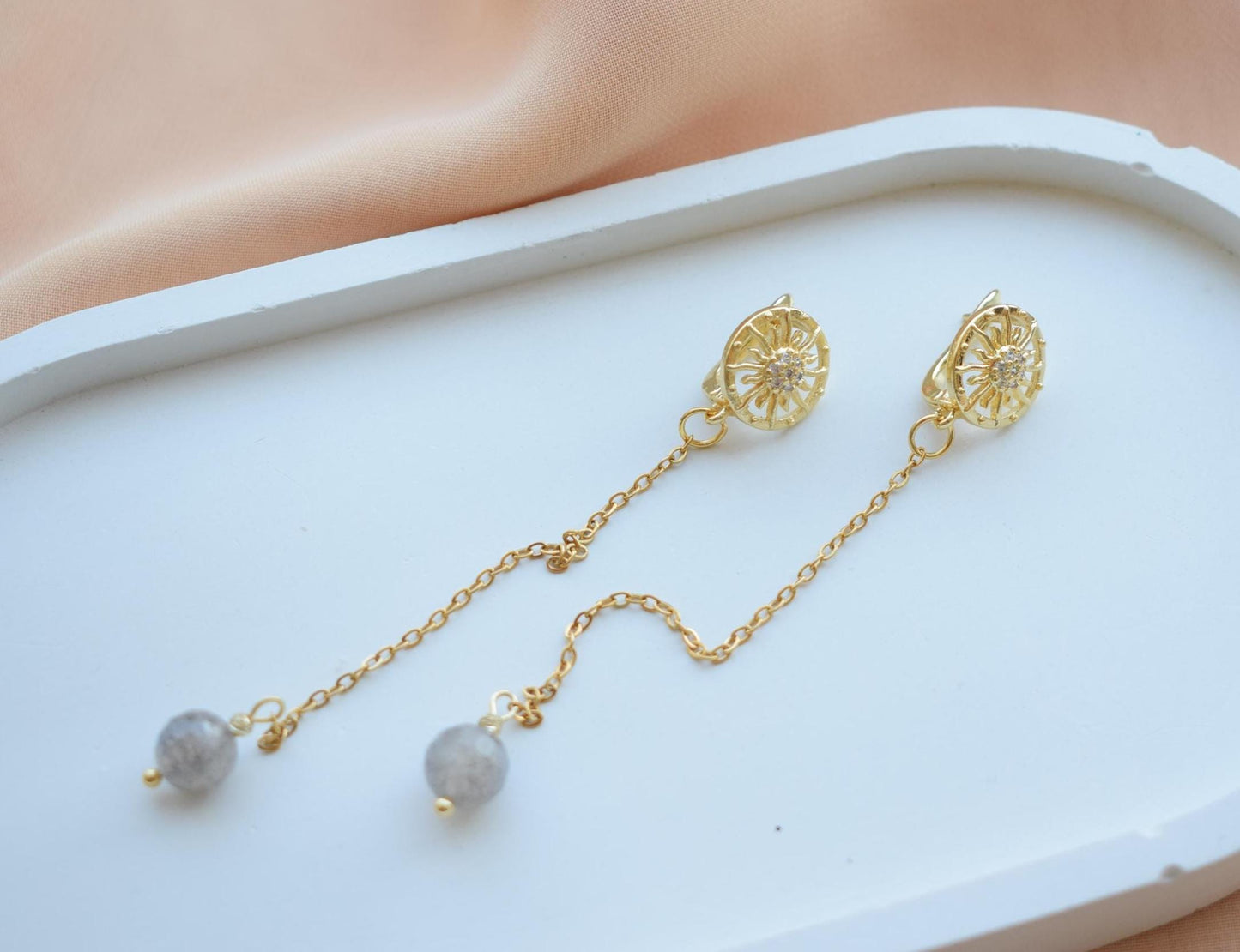 Labradorite Long Chain Earrings – Golden Jewelry Gift for Women