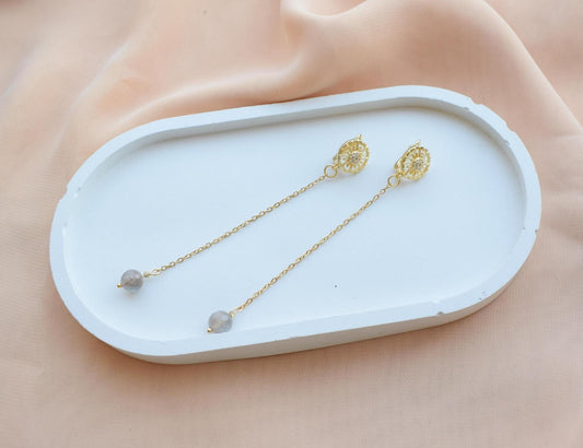 Labradorite Long Chain Earrings – Golden Jewelry Gift for Women