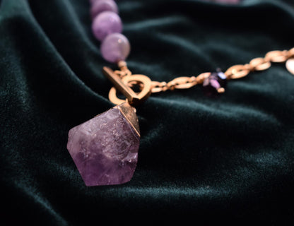 Amethyst Raw Crystal Pendant Necklace • Purple Gemstone Jewelry • 18 inch Statement Necklace • Gift for Her