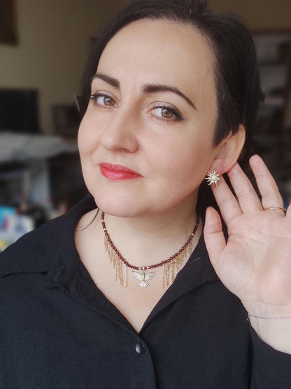 Garnet Necklace Golden Phoenix Pendant