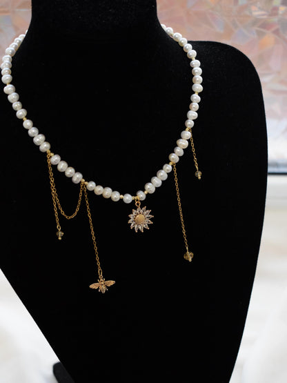 Freshwater Pearl Choker Necklace – Bee and Sunflower Minimalist Jewelry Gift
