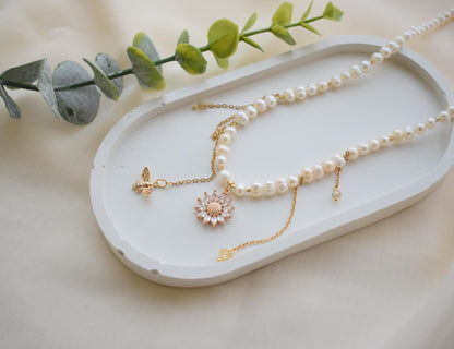Freshwater Pearl Choker Necklace – Bee and Sunflower Minimalist Jewelry Gift